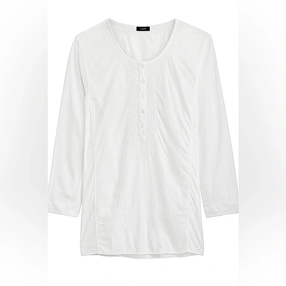 J. Crew Embroidered Cotton Vintage White Tunic Blouse Medium - Picture 6 of 11